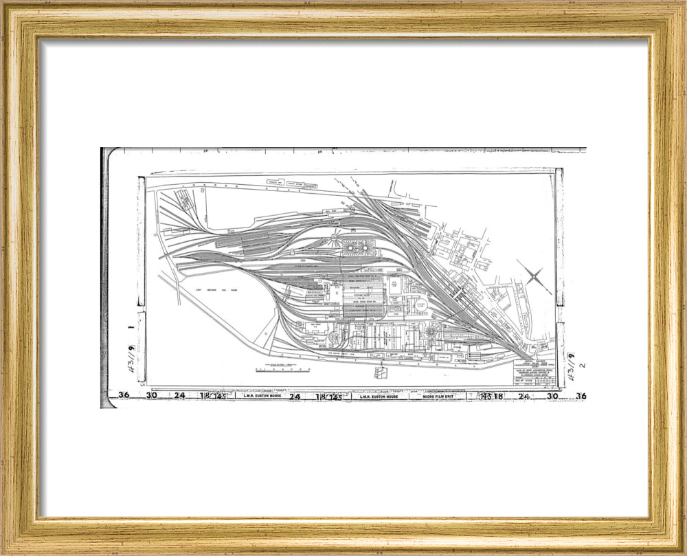 Trackplan of Derby station, locomotive works, offices and Saint Andrews goods depot. art print extra small gold Art Print - Science Museum Shop