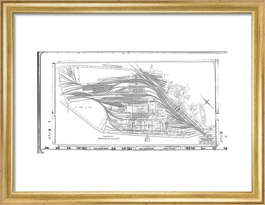 Trackplan of Derby station, locomotive works, offices and Saint Andrews goods depot. art print small gold Art Print - Science Museum Shop