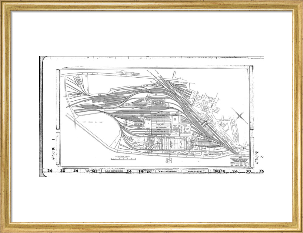 Trackplan of Derby station, locomotive works, offices and Saint Andrews goods depot. art print medium gold Art Print - Science Museum Shop