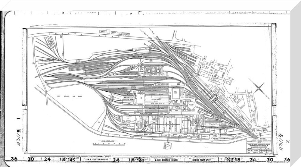 Trackplan of Derby station, locomotive works, offices and Saint Andrews goods depot. stretched canvas large none Art Print - Science Museum Shop