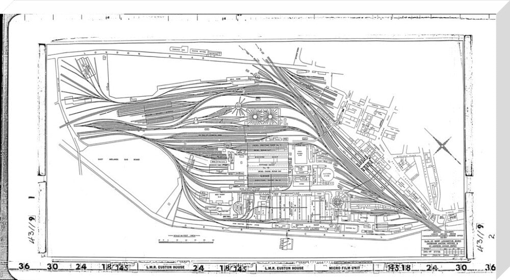 Trackplan of Derby station, locomotive works, offices and Saint Andrews goods depot. stretched canvas extra large none Art Print - Science Museum Shop