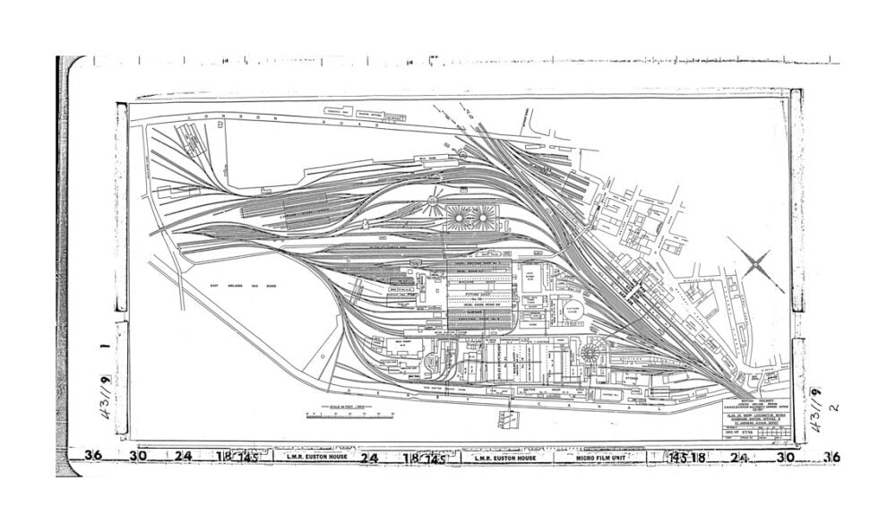 Trackplan of Derby station, locomotive works, offices and Saint Andrews goods depot. unstretched canvas extra large none Art Print - Science Museum Shop