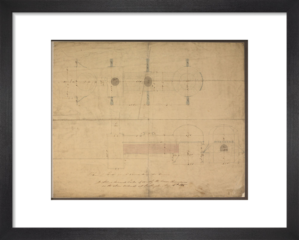 Robert Stephenson and Co drawing of boiler for (John Bull) locomotive. art print extra small black Art Print - Science Museum Shop