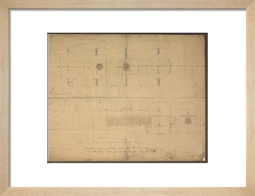 Robert Stephenson and Co drawing of boiler for (John Bull) locomotive. art print small natural Art Print - Science Museum Shop