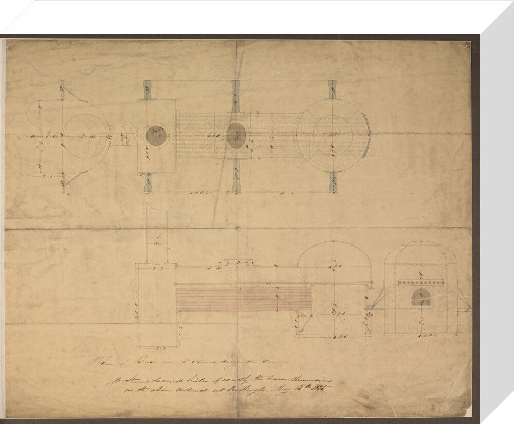 Robert Stephenson and Co drawing of boiler for (John Bull) locomotive. stretched canvas small none Art Print - Science Museum Shop
