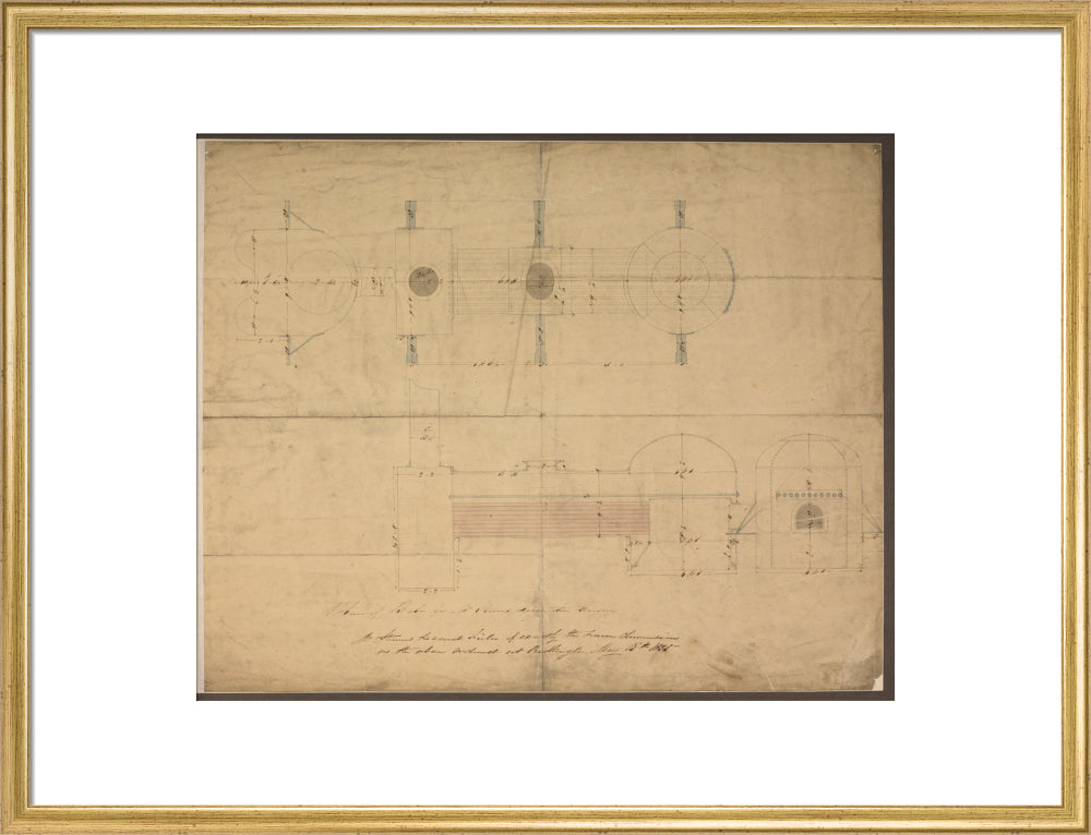 Robert Stephenson and Co drawing of boiler for (John Bull) locomotive. art print large gold Art Print - Science Museum Shop