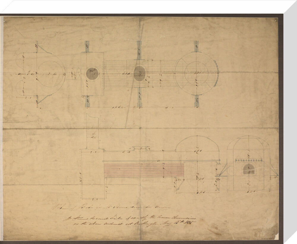 Robert Stephenson and Co drawing of boiler for (John Bull) locomotive. stretched canvas medium none Art Print - Science Museum Shop