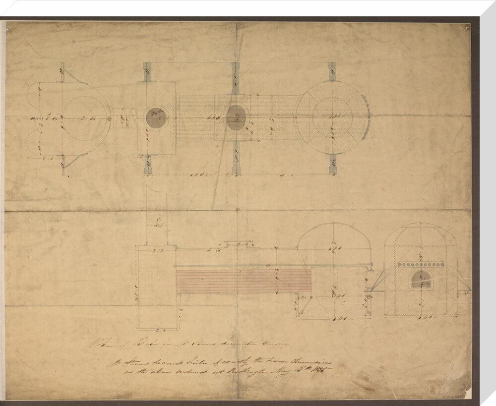 Robert Stephenson and Co drawing of boiler for (John Bull) locomotive. stretched canvas large none Art Print - Science Museum Shop