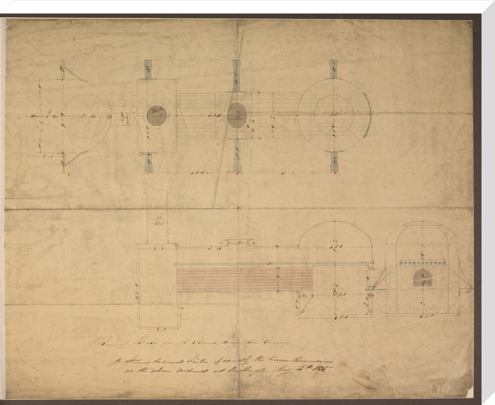 Robert Stephenson and Co drawing of boiler for (John Bull) locomotive. stretched canvas extra large none Art Print - Science Museum Shop