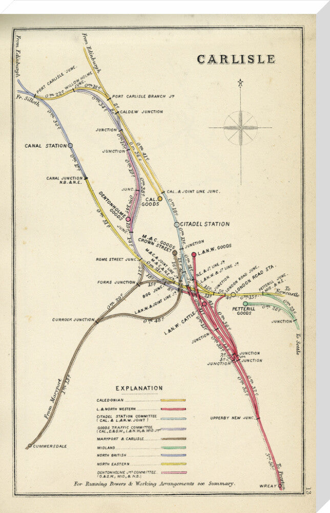 Railway Clearing House diagram of railways and junction at Carlisle, 1867. stretched canvas extra large none Art Print - Science Museum Shop