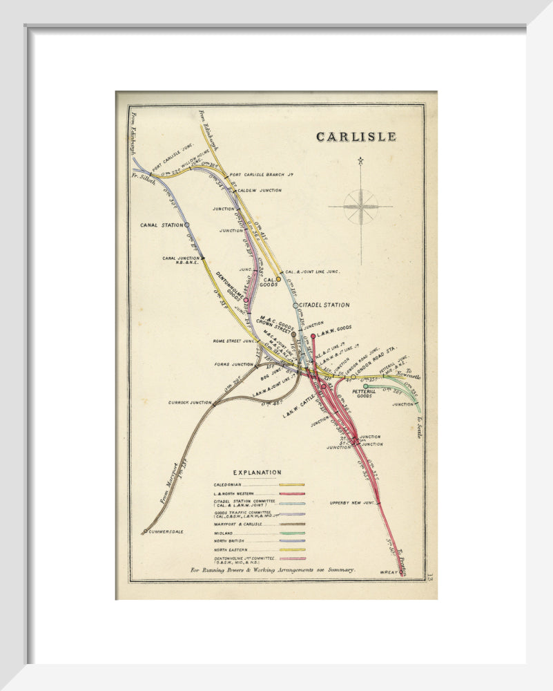 Railway Clearing House diagram of railways and junction at Carlisle, 1867. art print extra small white Art Print - Science Museum Shop