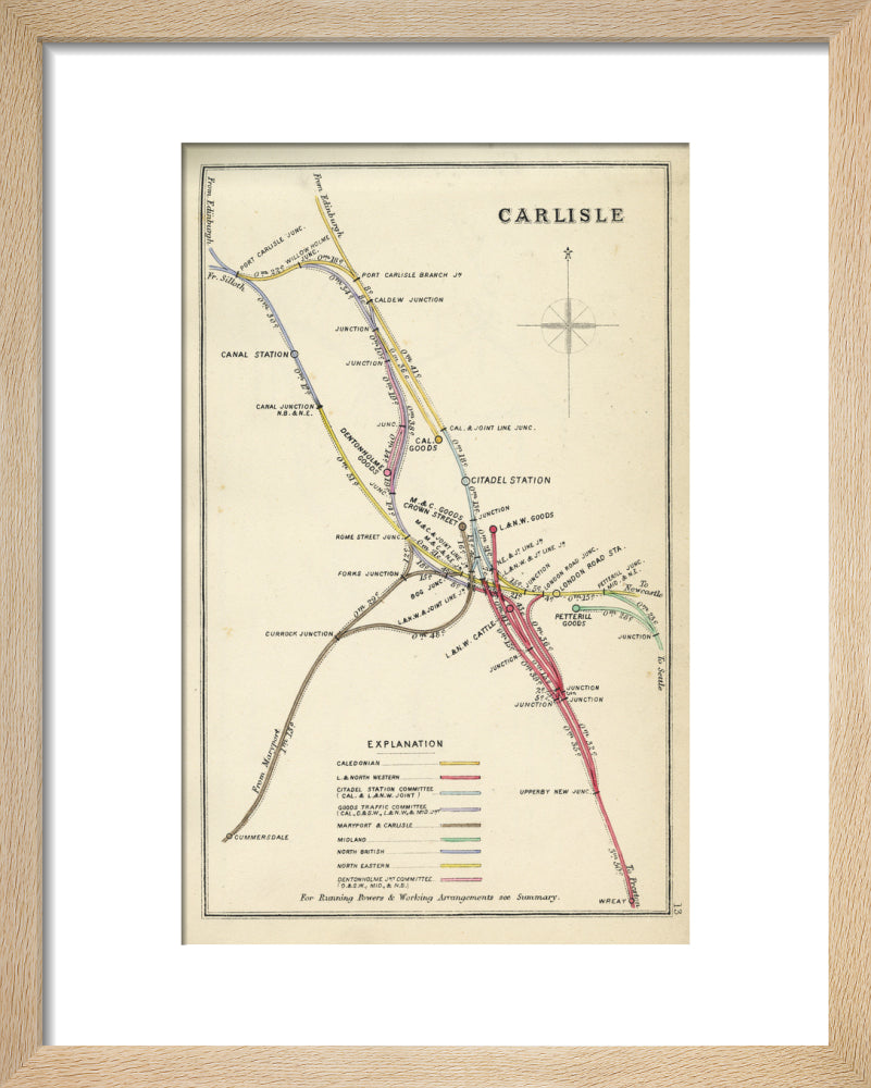 Railway Clearing House diagram of railways and junction at Carlisle, 1867. art print extra small natural Art Print - Science Museum Shop