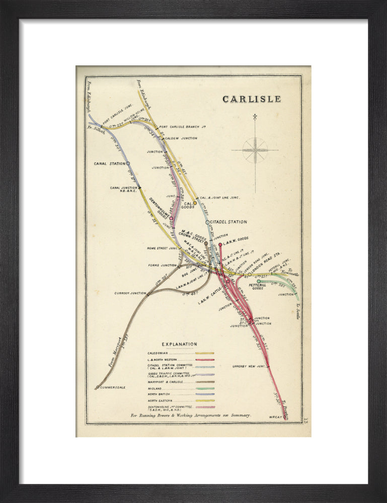 Railway Clearing House diagram of railways and junction at Carlisle, 1867. art print small black Art Print - Science Museum Shop