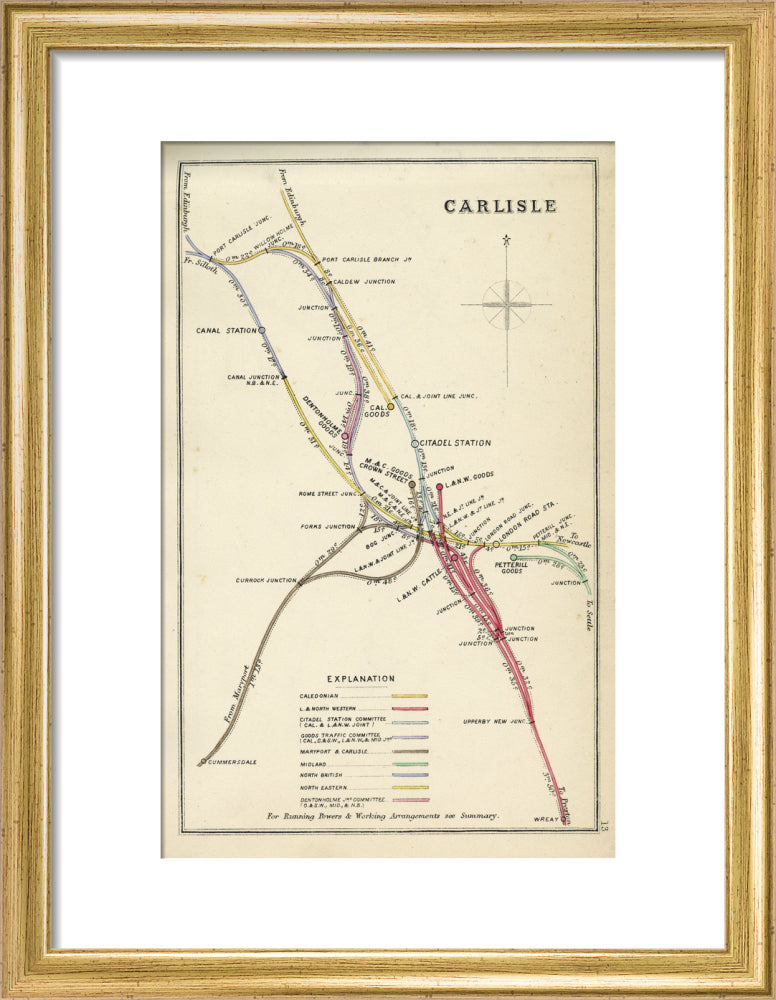 Railway Clearing House diagram of railways and junction at Carlisle, 1867. art print small gold Art Print - Science Museum Shop