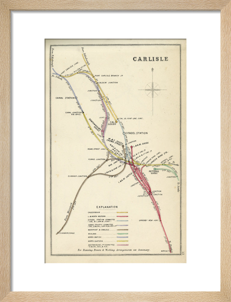 Railway Clearing House diagram of railways and junction at Carlisle, 1867. art print small natural Art Print - Science Museum Shop