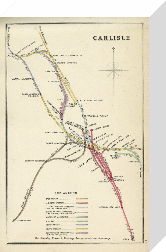 Railway Clearing House diagram of railways and junction at Carlisle, 1867. stretched canvas small none Art Print - Science Museum Shop