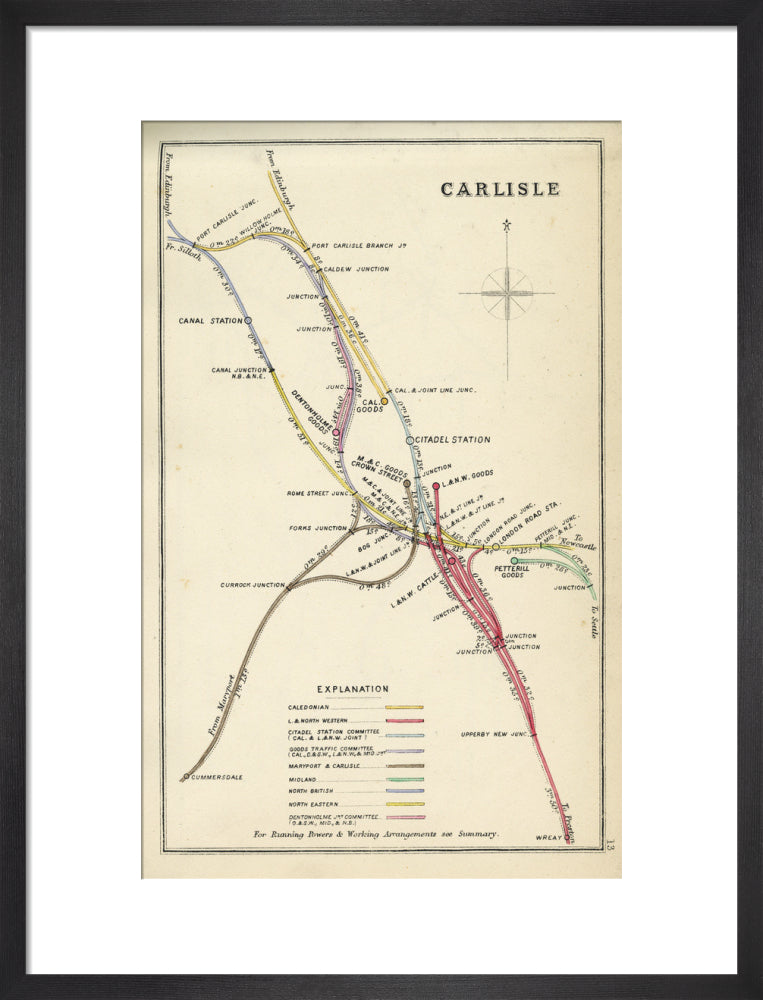 Railway Clearing House diagram of railways and junction at Carlisle, 1867. art print medium black Art Print - Science Museum Shop