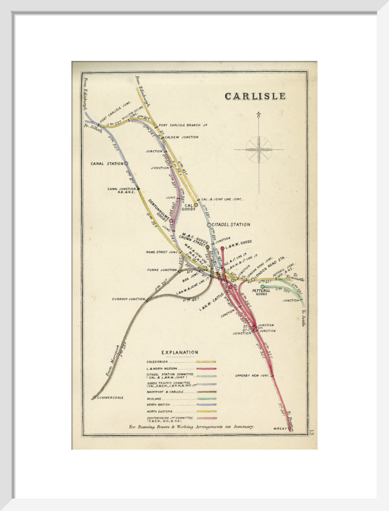 Railway Clearing House diagram of railways and junction at Carlisle, 1867. art print medium white Art Print - Science Museum Shop