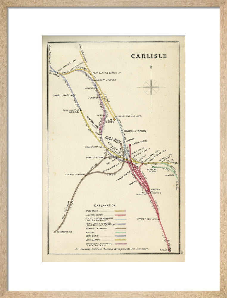 Railway Clearing House diagram of railways and junction at Carlisle, 1867. art print medium natural Art Print - Science Museum Shop
