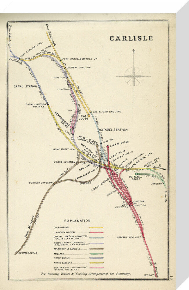 Railway Clearing House diagram of railways and junction at Carlisle, 1867. stretched canvas medium none Art Print - Science Museum Shop