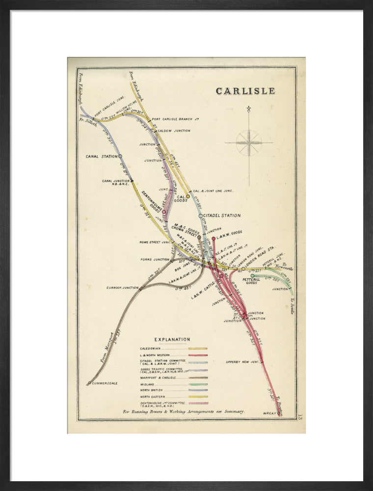 Railway Clearing House diagram of railways and junction at Carlisle, 1867. art print large black Art Print - Science Museum Shop