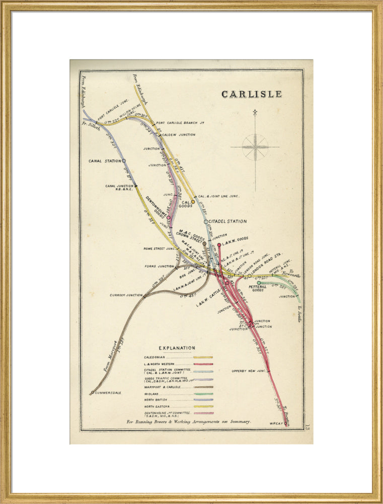 Railway Clearing House diagram of railways and junction at Carlisle, 1867. art print extra large gold Art Print - Science Museum Shop