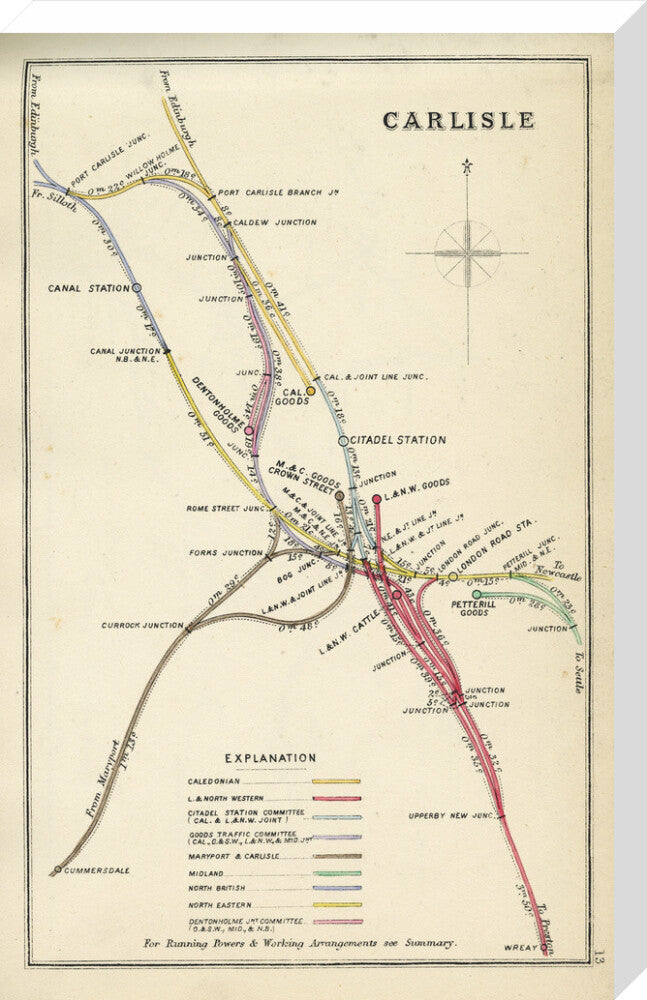 Railway Clearing House diagram of railways and junction at Carlisle, 1867. stretched canvas large none Art Print - Science Museum Shop