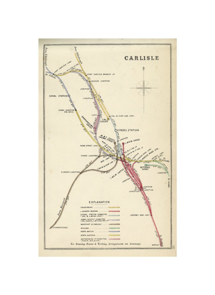 Railway Clearing House diagram of railways and junction at Carlisle, 1867. unstretched canvas small none Art Print - Science Museum Shop