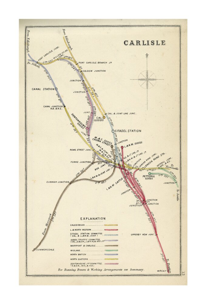 Railway Clearing House diagram of railways and junction at Carlisle, 1867. unstretched canvas extra large none Art Print - Science Museum Shop