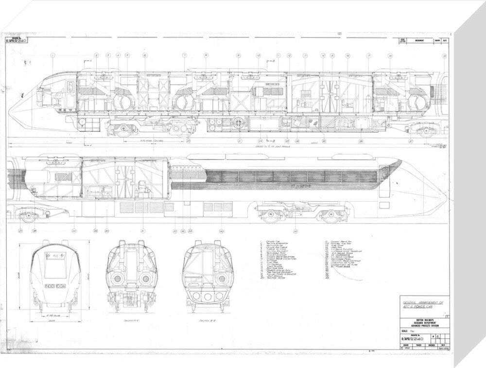 General arrangement of APT-E power car, British Railways research department, 1970. stretched canvas small none Art Print - Science Museum Shop