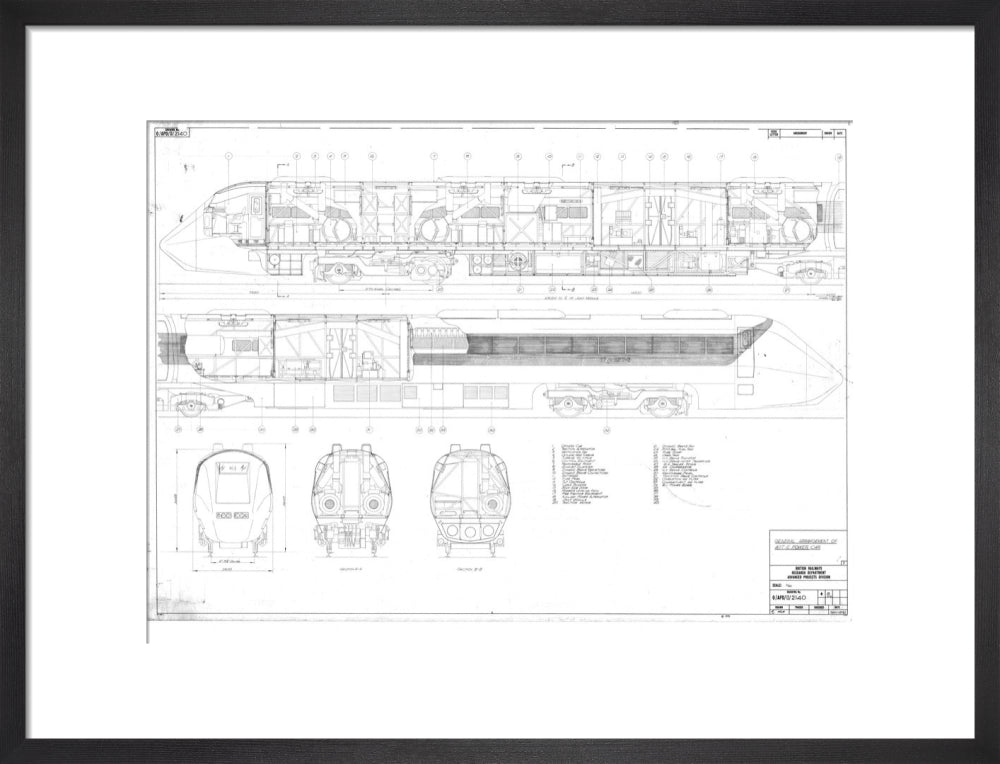 General arrangement of APT-E power car, British Railways research department, 1970. art print medium black Art Print - Science Museum Shop