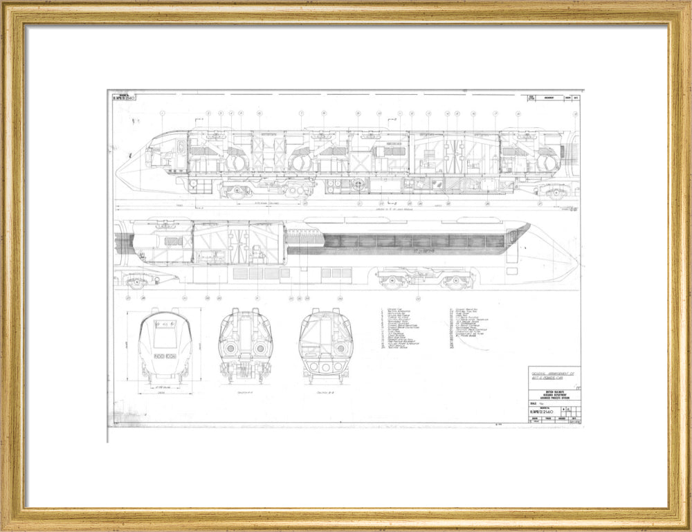 General arrangement of APT-E power car, British Railways research department, 1970. art print medium gold Art Print - Science Museum Shop