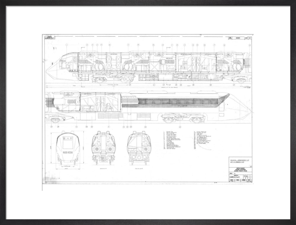 General arrangement of APT-E power car, British Railways research department, 1970. art print large black Art Print - Science Museum Shop