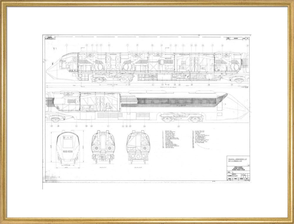 General arrangement of APT-E power car, British Railways research department, 1970. art print extra large gold Art Print - Science Museum Shop