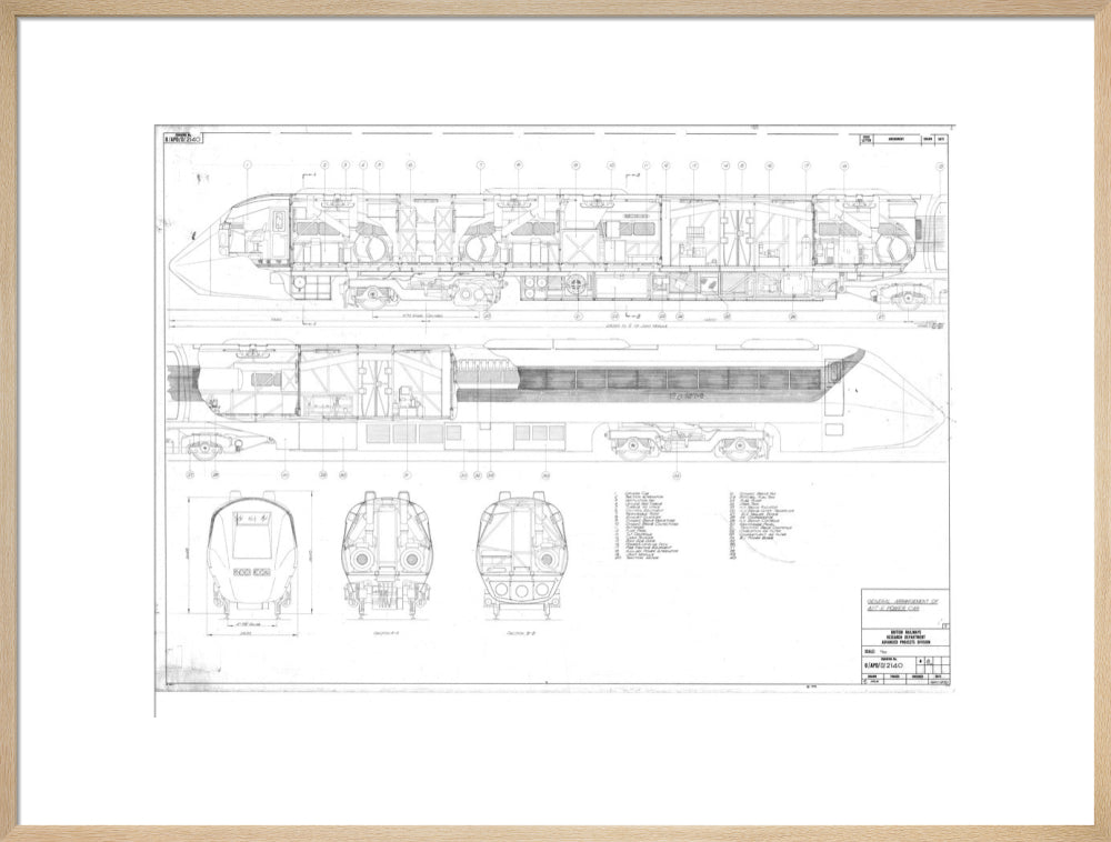 General arrangement of APT-E power car, British Railways research department, 1970. art print extra large natural Art Print - Science Museum Shop