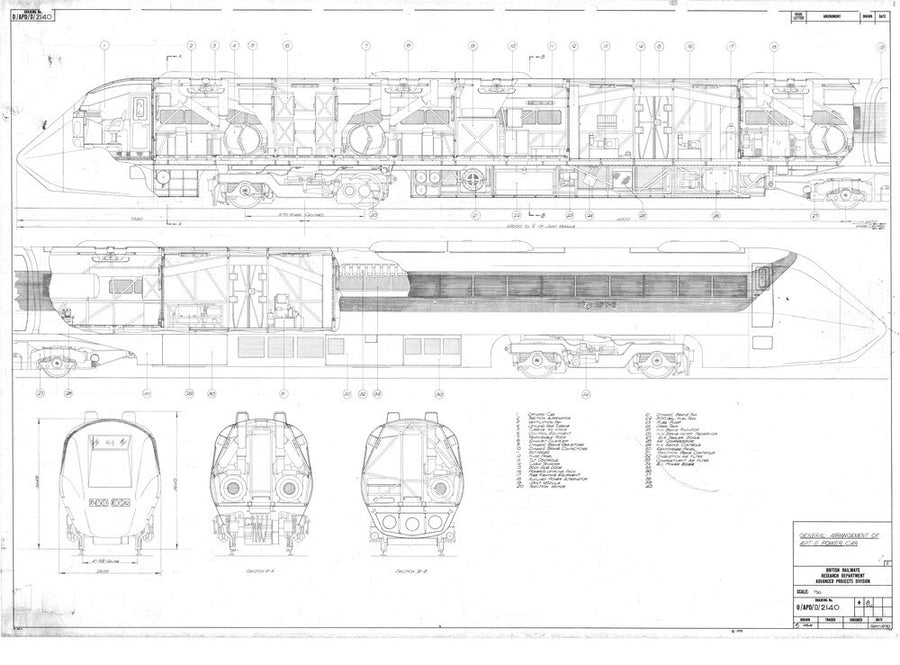 General arrangement of APT-E power car, British Railways research department, 1970. Art Print - Science Museum Shop