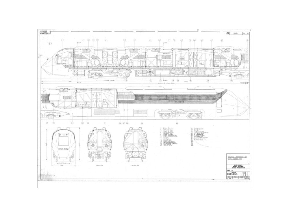 General arrangement of APT-E power car, British Railways research department, 1970. art print small none Art Print - Science Museum Shop