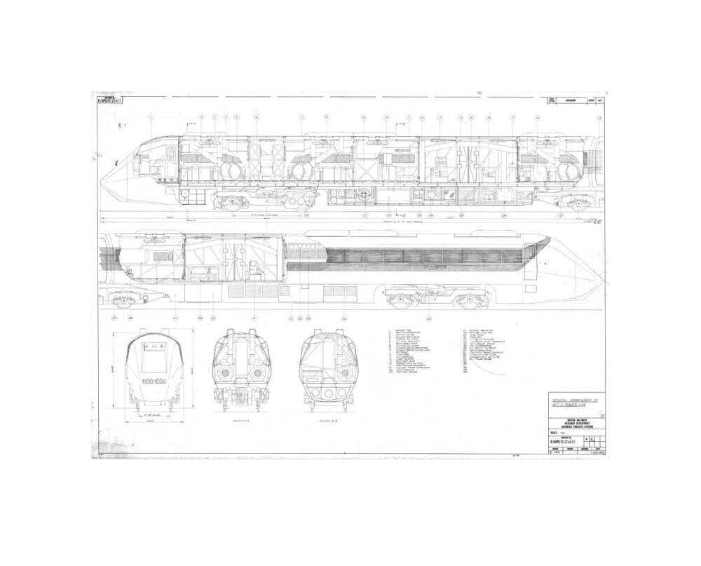 General arrangement of APT-E power car, British Railways research department, 1970. unstretched canvas small none Art Print - Science Museum Shop