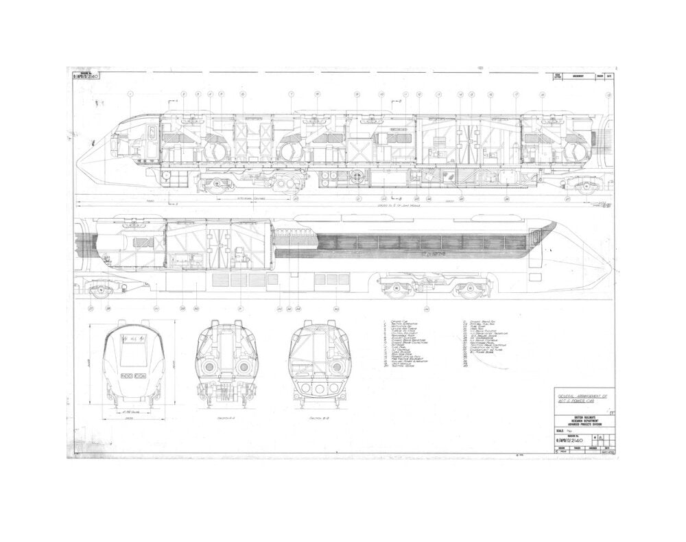 General arrangement of APT-E power car, British Railways research department, 1970. unstretched canvas medium none Art Print - Science Museum Shop