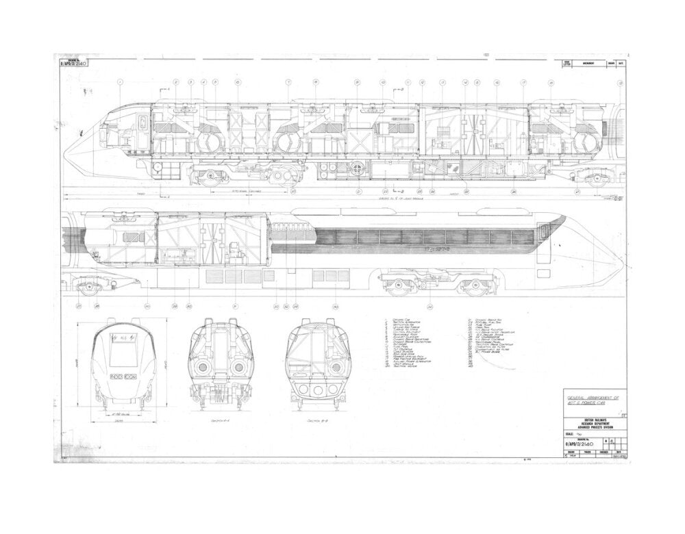 General arrangement of APT-E power car, British Railways research department, 1970. unstretched canvas large none Art Print - Science Museum Shop