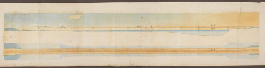 Elevation and plan of proposed rail/pedestrian bridge across the Rosetta branch of the River Nile, Egypt, 1858. Art Print - Science Museum Shop