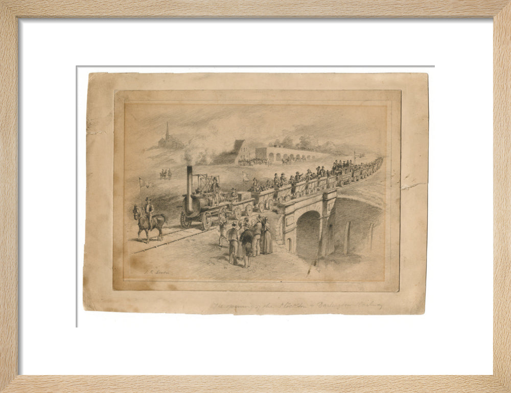 Pencil drawing The Opening of the Stockton and Darlington Railway, Sept.27th 1825 by J. R. Brown. art print small natural Art Print - Science Museum Shop