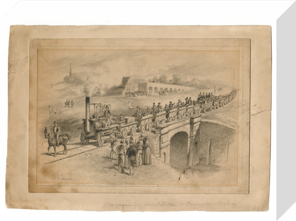 Pencil drawing The Opening of the Stockton and Darlington Railway, Sept.27th 1825 by J. R. Brown. stretched canvas small none Art Print - Science Museum Shop