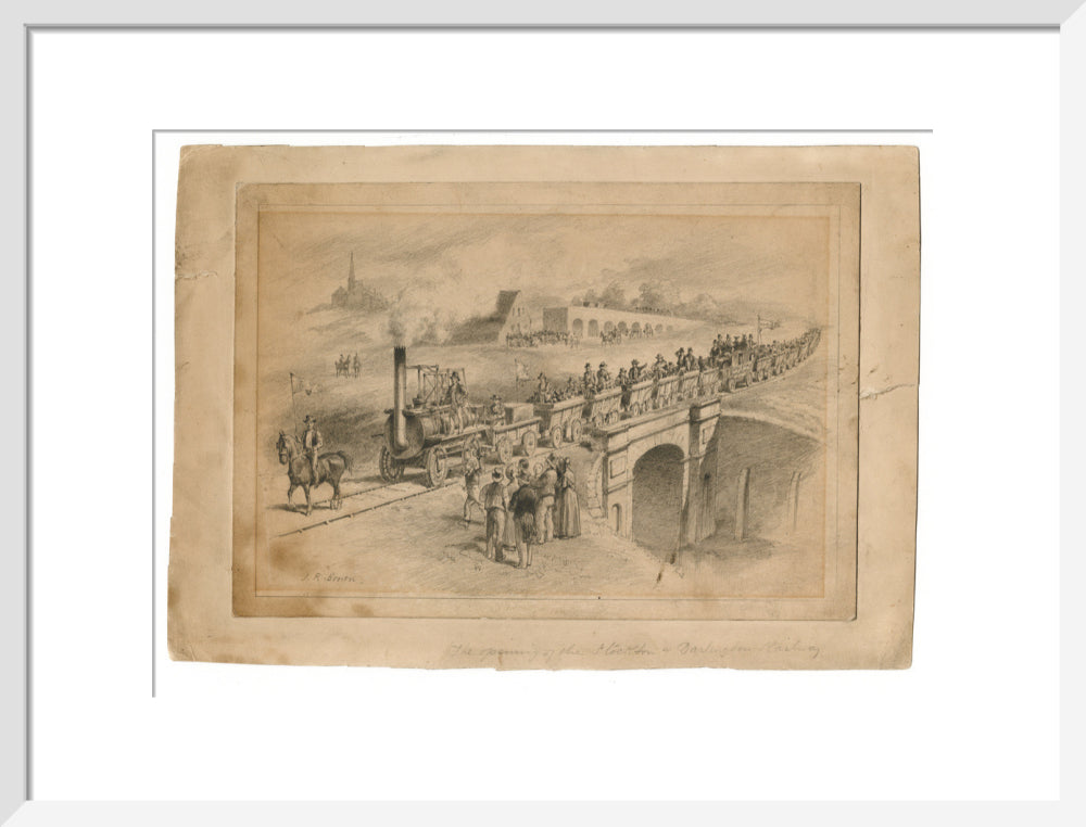 Pencil drawing The Opening of the Stockton and Darlington Railway, Sept.27th 1825 by J. R. Brown. art print medium white Art Print - Science Museum Shop