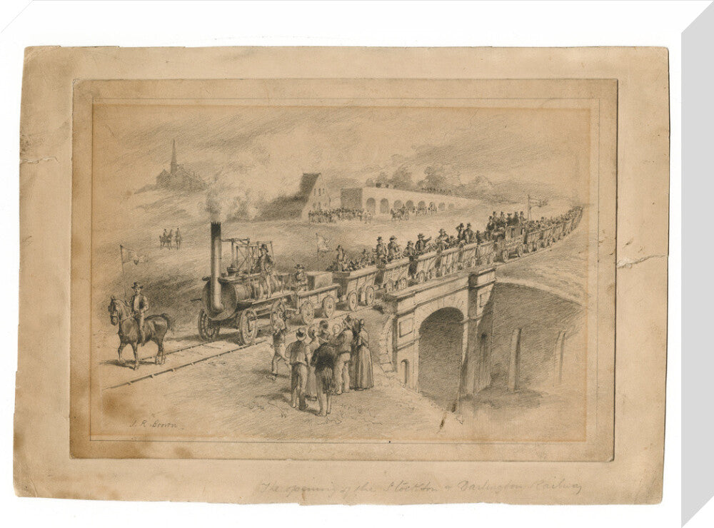 Pencil drawing The Opening of the Stockton and Darlington Railway, Sept.27th 1825 by J. R. Brown. stretched canvas medium none Art Print - Science Museum Shop