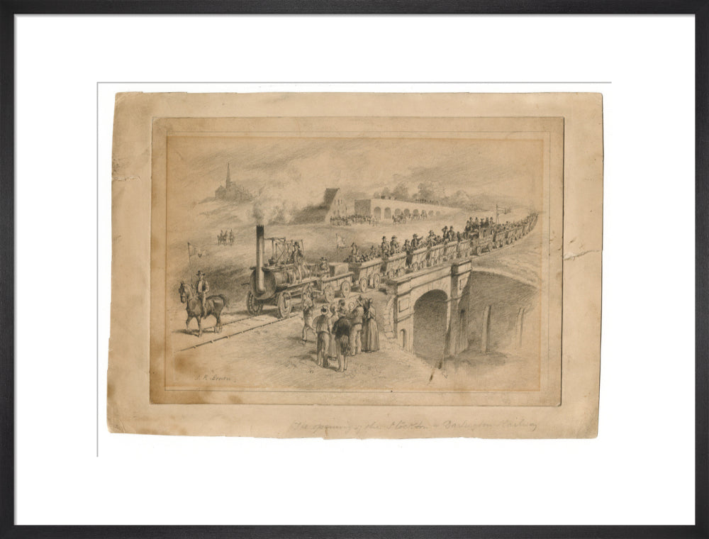 Pencil drawing The Opening of the Stockton and Darlington Railway, Sept.27th 1825 by J. R. Brown. art print large black Art Print - Science Museum Shop