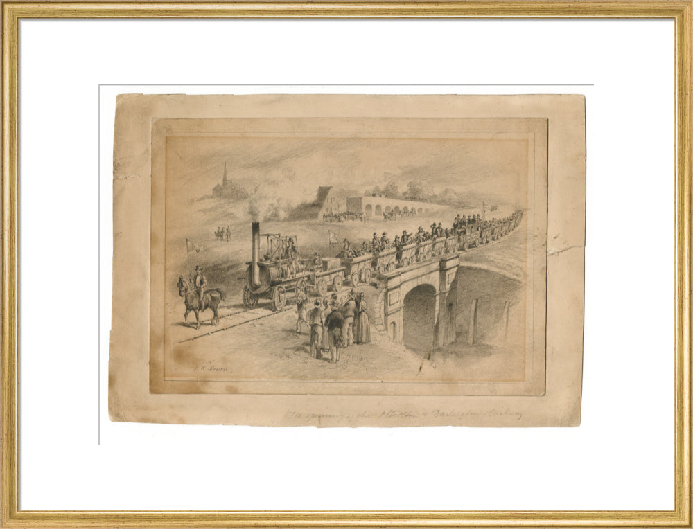 Pencil drawing The Opening of the Stockton and Darlington Railway, Sept.27th 1825 by J. R. Brown. art print large gold Art Print - Science Museum Shop