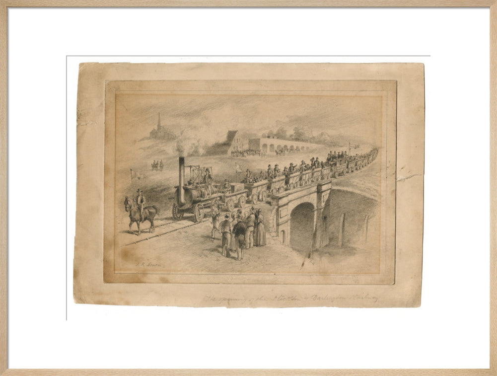 Pencil drawing The Opening of the Stockton and Darlington Railway, Sept.27th 1825 by J. R. Brown. art print extra large natural Art Print - Science Museum Shop