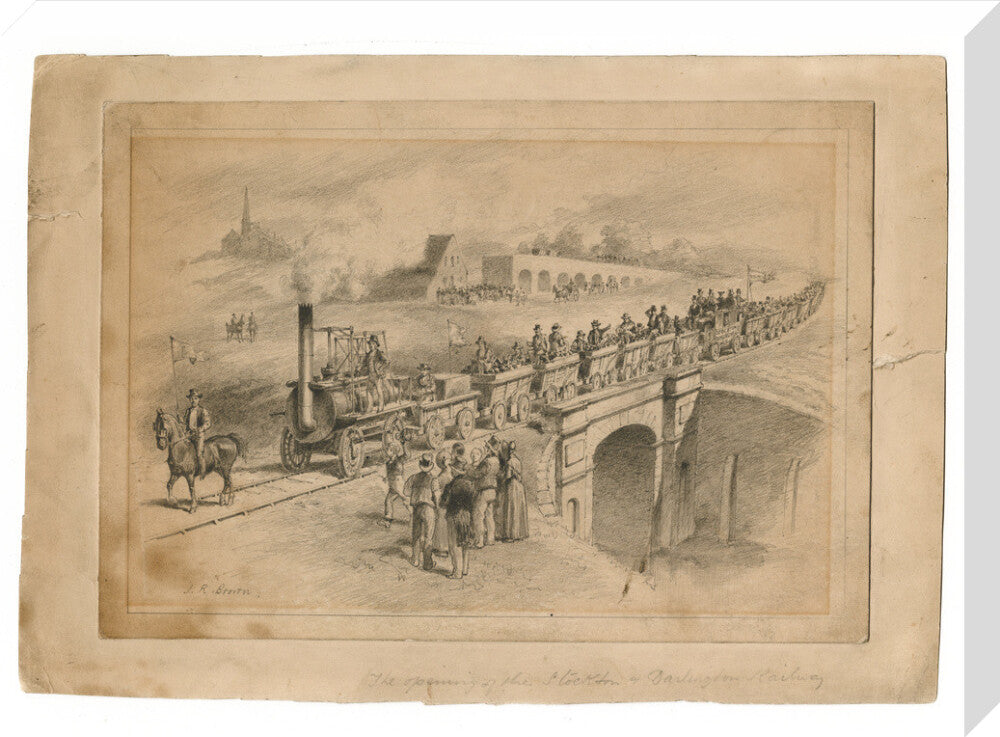 Pencil drawing The Opening of the Stockton and Darlington Railway, Sept.27th 1825 by J. R. Brown. stretched canvas large none Art Print - Science Museum Shop