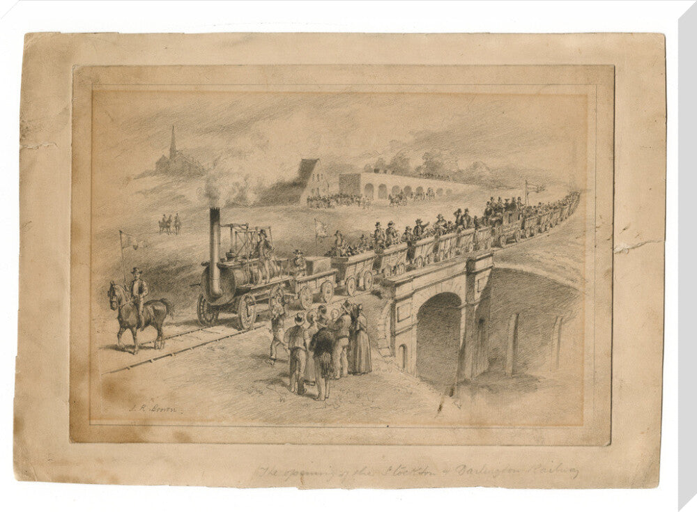 Pencil drawing The Opening of the Stockton and Darlington Railway, Sept.27th 1825 by J. R. Brown. stretched canvas extra large none Art Print - Science Museum Shop
